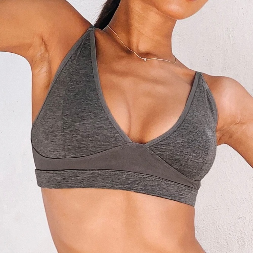 High Cut Heather Charcoal Grey Mesh Bralette